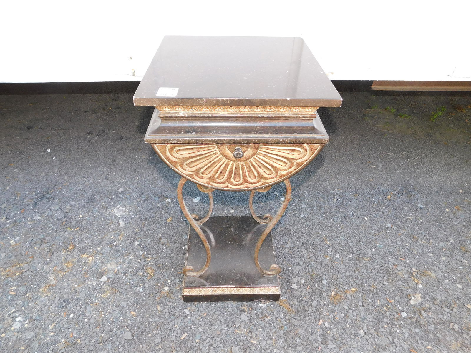 Foux Marble Top Egyptian Revival Style Pedestal Table (1 of 4)