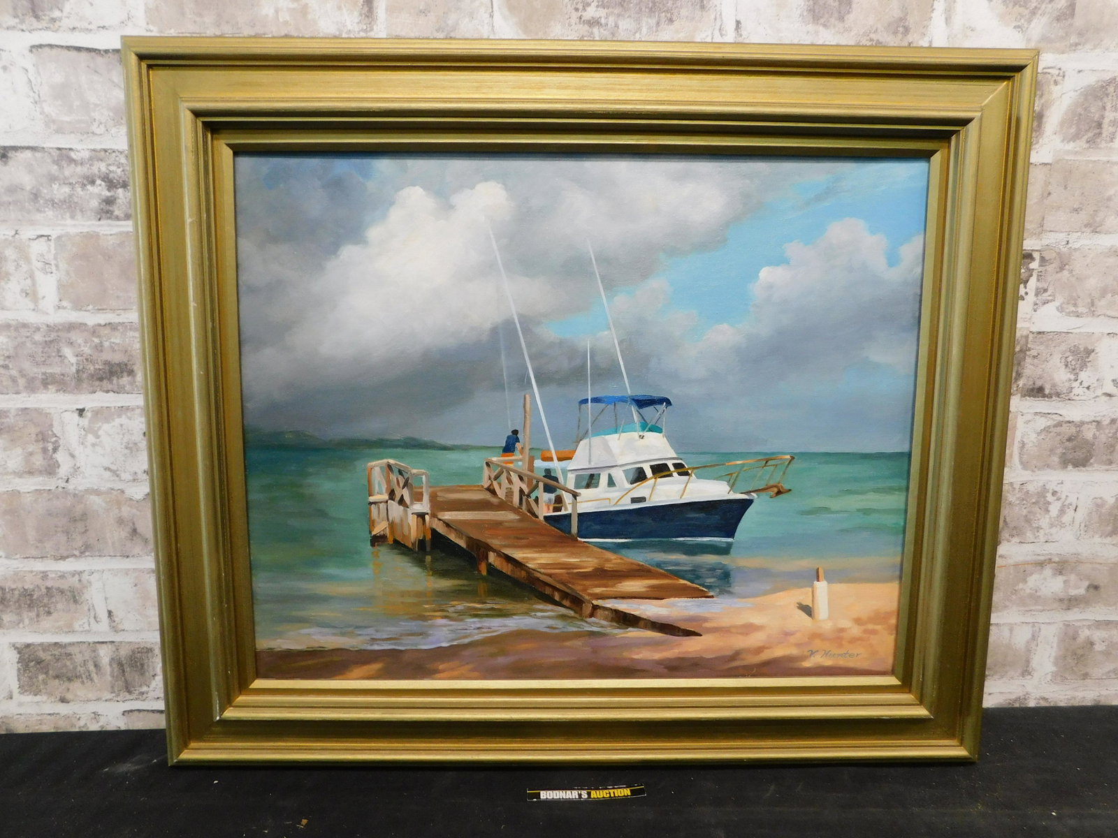 Oil on Canvas Entitled Storm Brewing: Framed Oil on Canvas Entitled Storm Brewing by Virginia Hunter. Measures 22" tall x 26" wide. Please read the Complete Terms & Conditions for Local Pick up and shipping options from South Brunswick, N