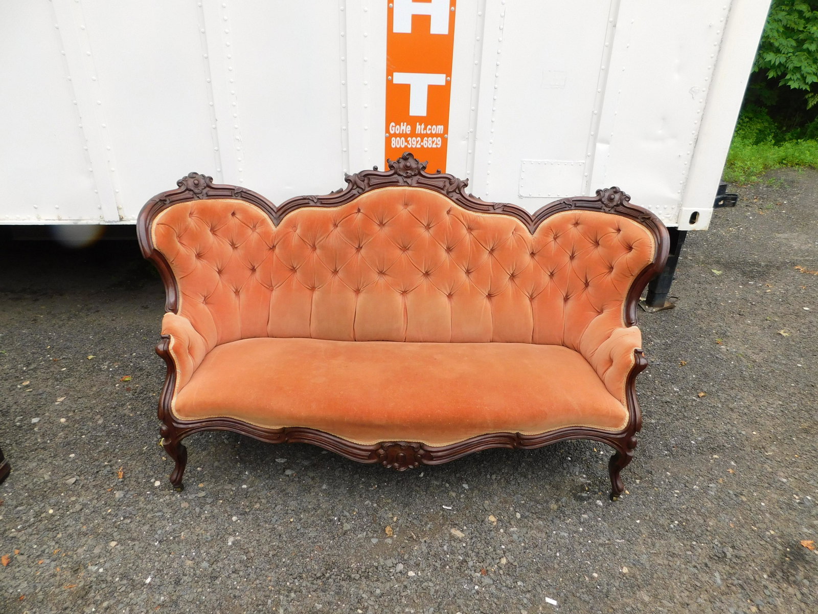 Victorian Hand Carved Sofa: Victorian Hand Carved Sofa. Measures 44" tall x 76" long x 25" wide. You are bidding at a live sale. Please read the terms and conditions. This sale will be broadcast live on sale day with full descri
