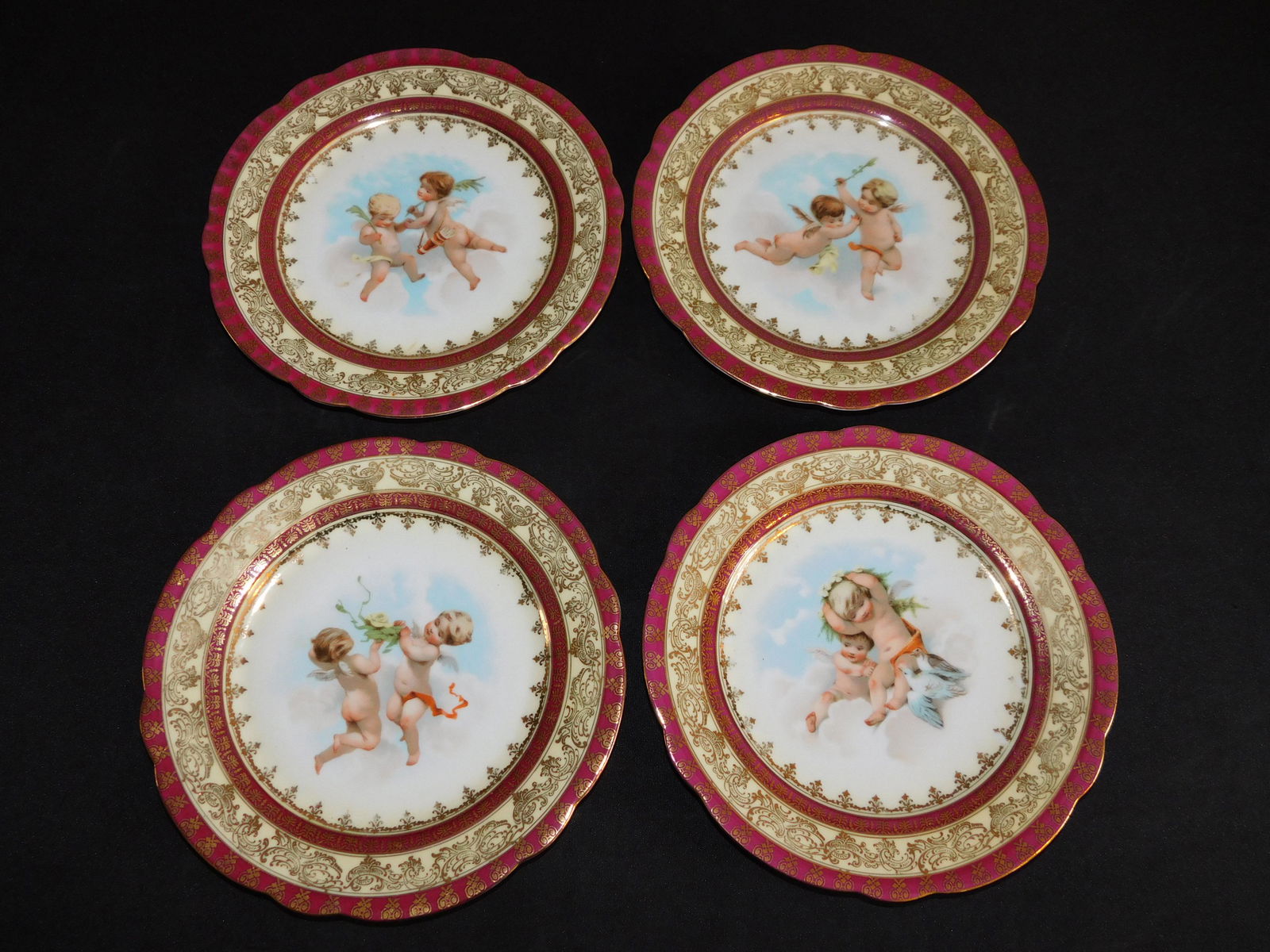 Set of 4 Royal Vienna Plates with Cherub Scenes (1 of 3)