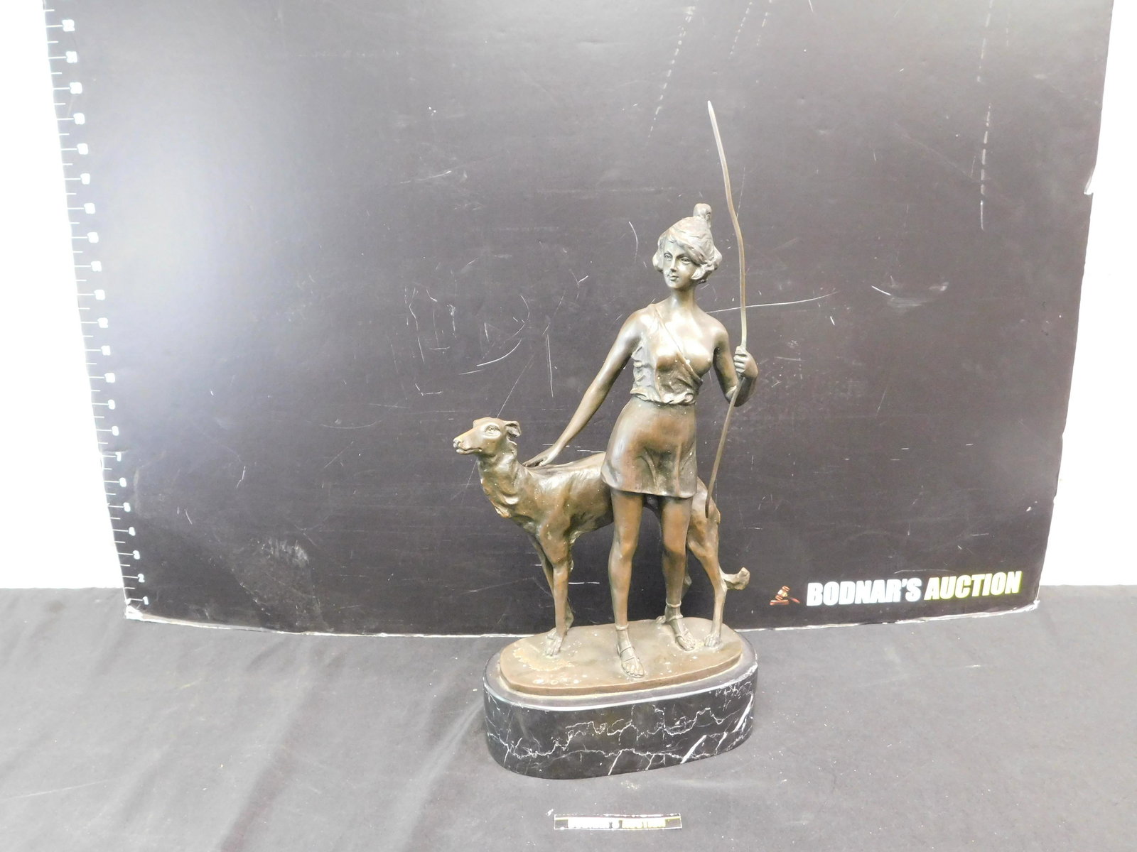 Goddess Diana with Dog Bronze Sculpture on Marble Base (1 of 8)