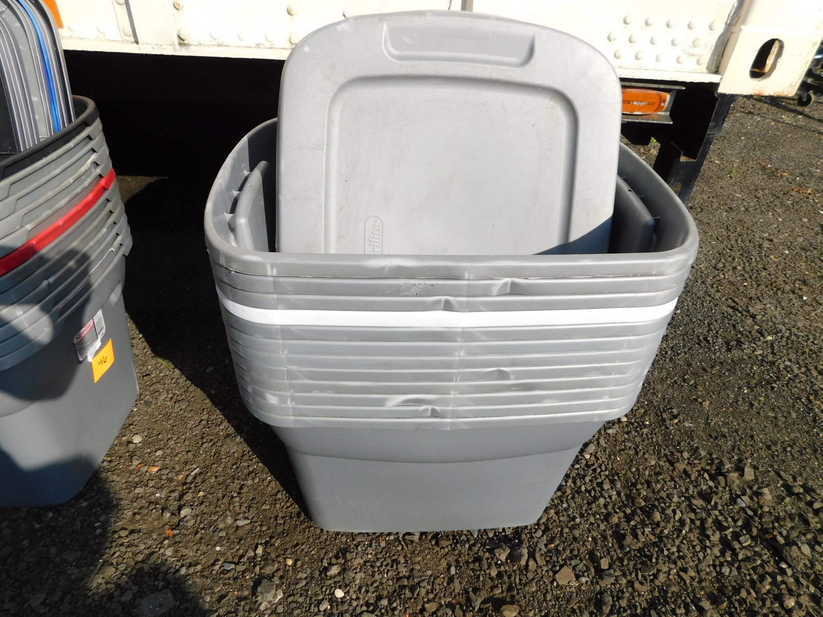 Lot of 12 Sterilite Tubs/Storage Bins: Lot of 12 Sterilite Tubs/Storage Bins. These tubs are in used condition. Some cracking, chips - but still in good condition. They measure 16" x 17" x23" . All items must be paid for within 24 hours of