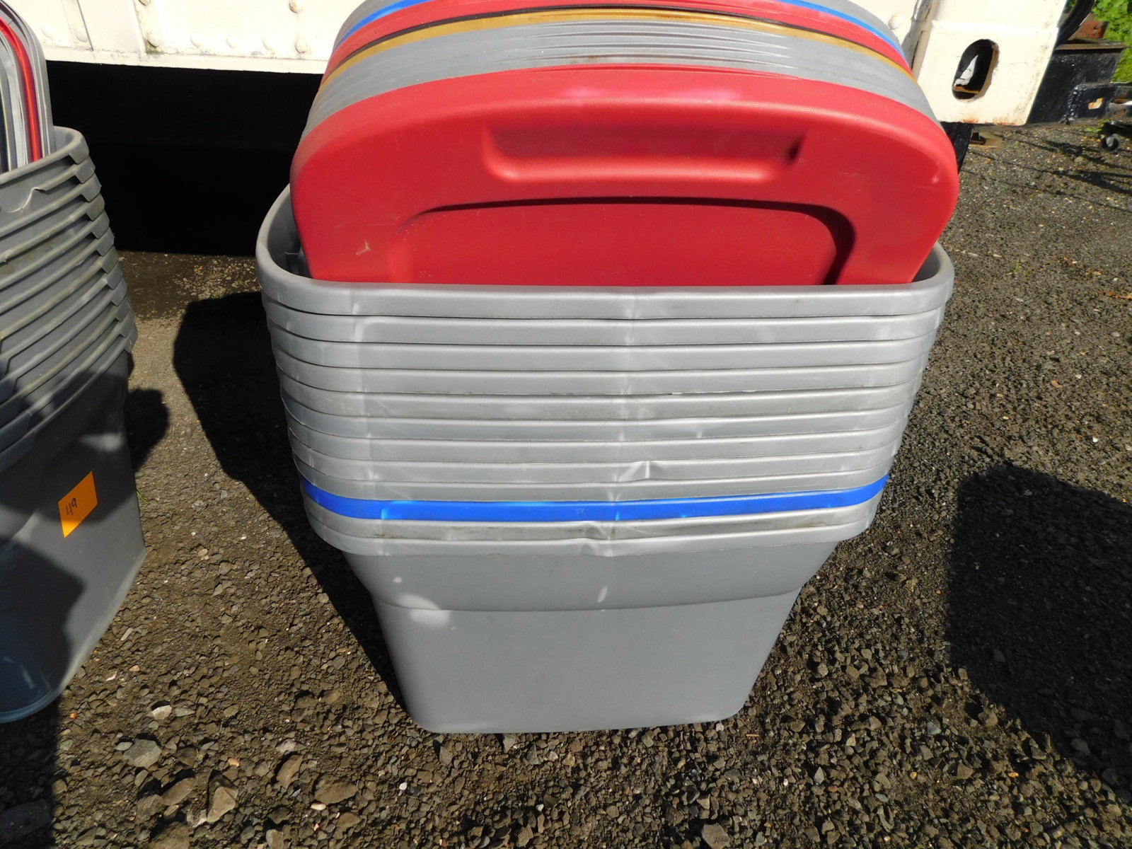 Lot of 12 Sterilite Tubs/Storage Bins: Lot of 12 Sterilite Tubs/Storage Bins. These tubs are in used condition. Some cracking, chips - but still in good condition. They measure 16" x 17" x23" . All items must be paid for within 24 hours of
