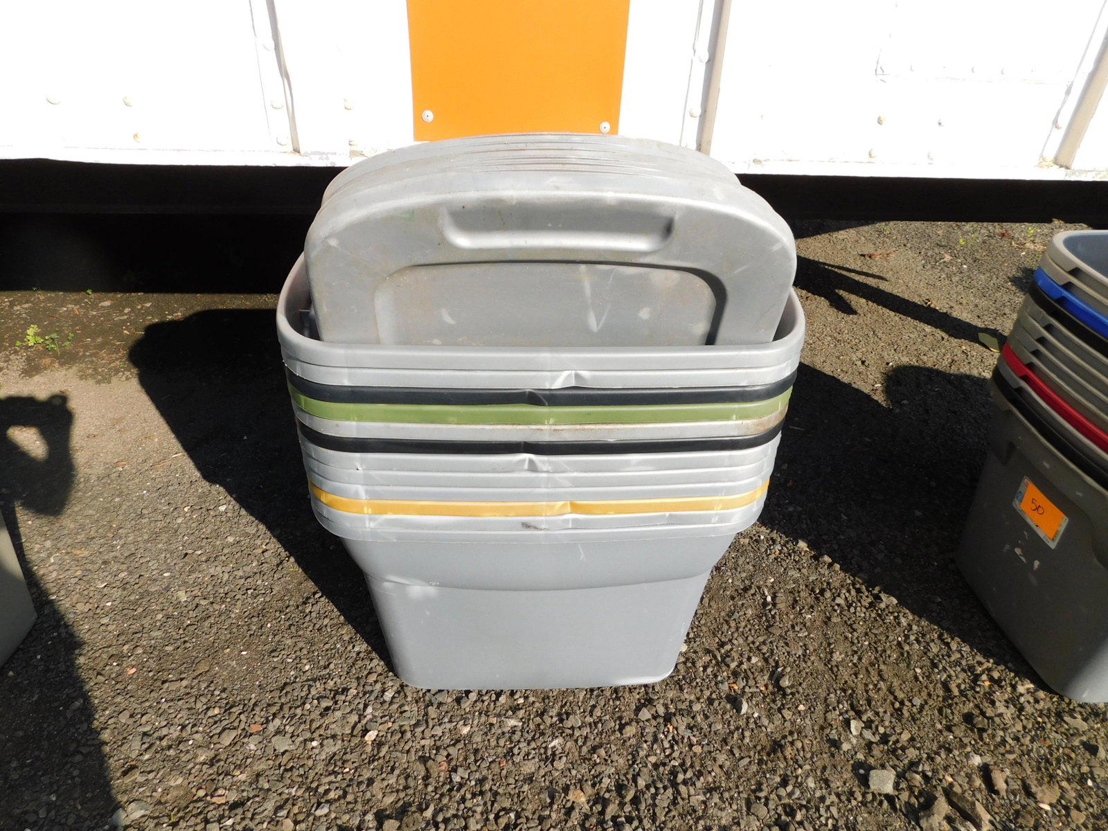 Lot of 12 Sterilite Tubs/Storage Bins: Lot of 12 Sterilite Tubs/Storage Bins. These tubs are in used condition. Some cracking, chips - but still in good condition. They measure 16" x 17" x23" . All items must be paid for within 24 hours of