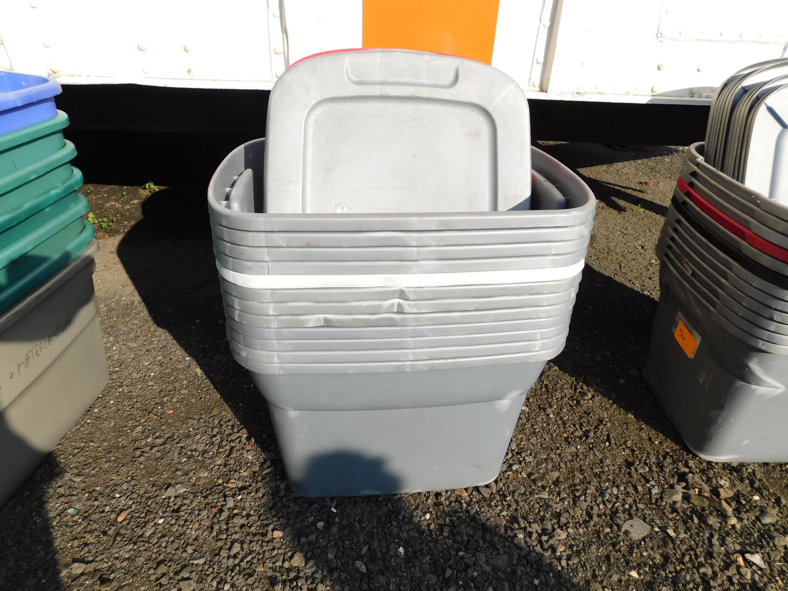 Lot of 12 Sterilite Tubs/Storage Bins: Lot of 12 Sterilite Tubs/Storage Bins. These tubs are in used condition. Some cracking, chips - but still in good condition. They measure 16" x 17" x23" . All items must be paid for within 24 hours of