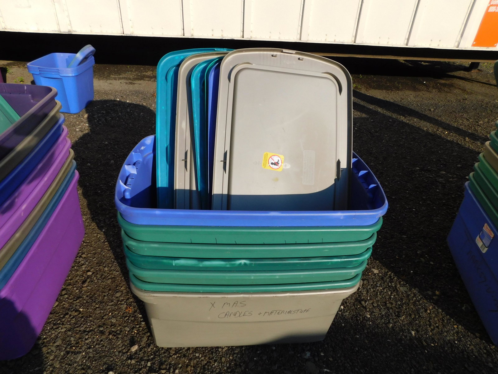 Lot of 7 Sterilite Tubs/Storage Bins: Lot of 7 Sterilite Tubs/Storage Bins. They measure 15.5" x 31" x 19". The tubs are in used condition. Some cracking, chips - but still in good condition. They measure 17.5" x 1" x2" . All items must b