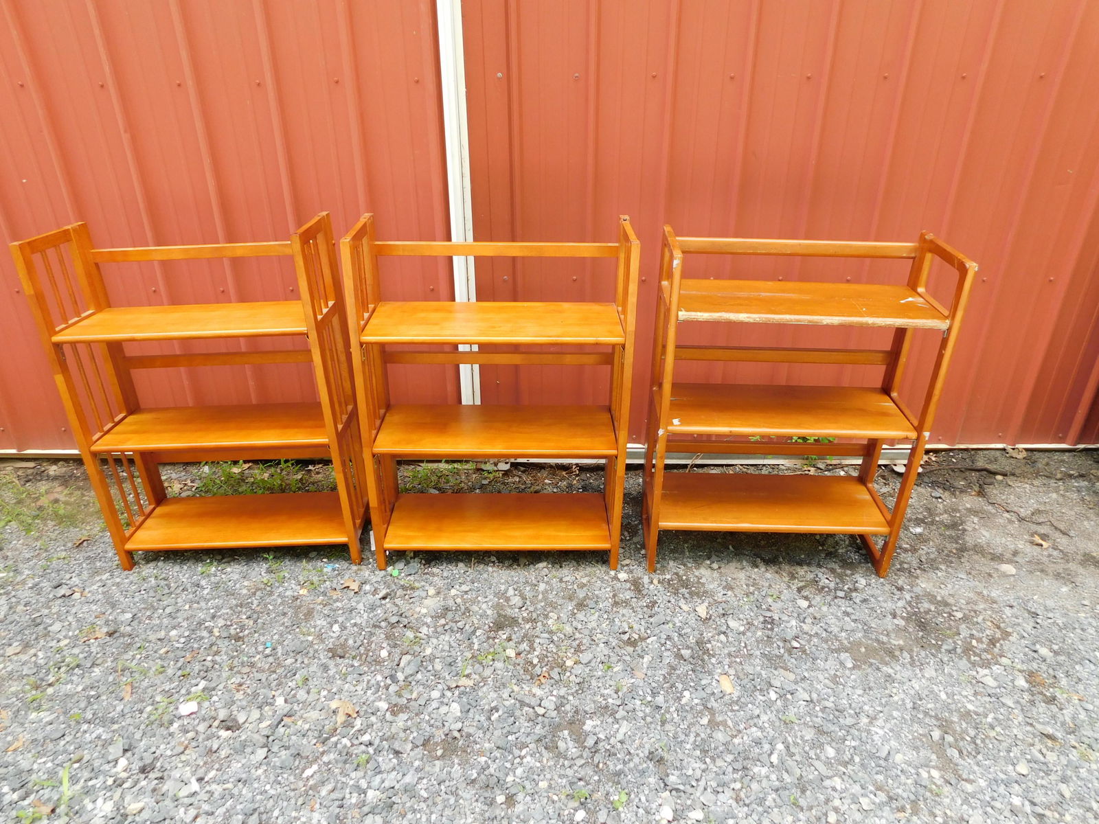 Lot of 3 Folding Wooden Shelves (1 of 5)
