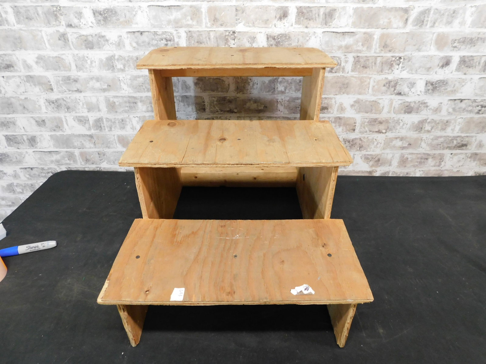 Homemade 3 Stair Step-up: Homemade 3 Stair Step-up. Made for getting on out staging. Measures 17" tall x 26" long x 18" wide. All items must be paid for within 24 hours of the sale. Local pickups are in our South Brunswick loc