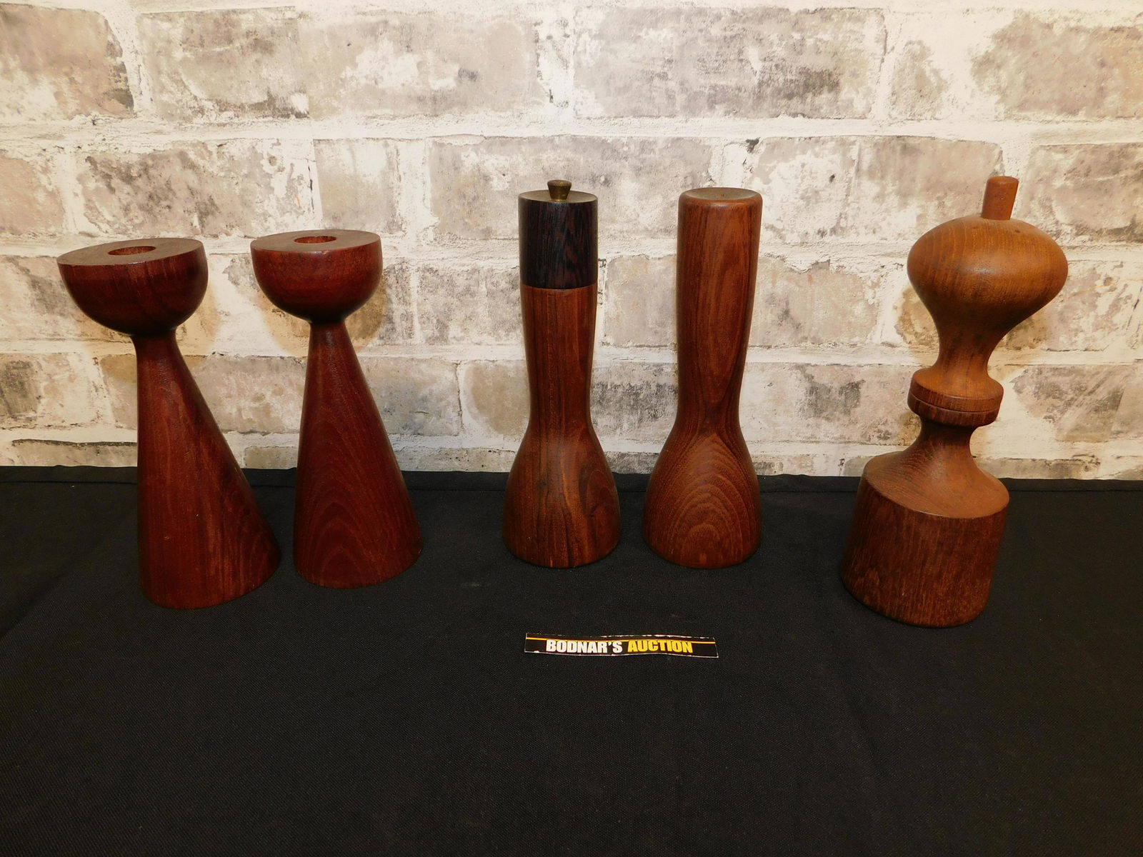 Lot of Mid-Century Modern Teak Wood Candlesticks and (1 of 7)
