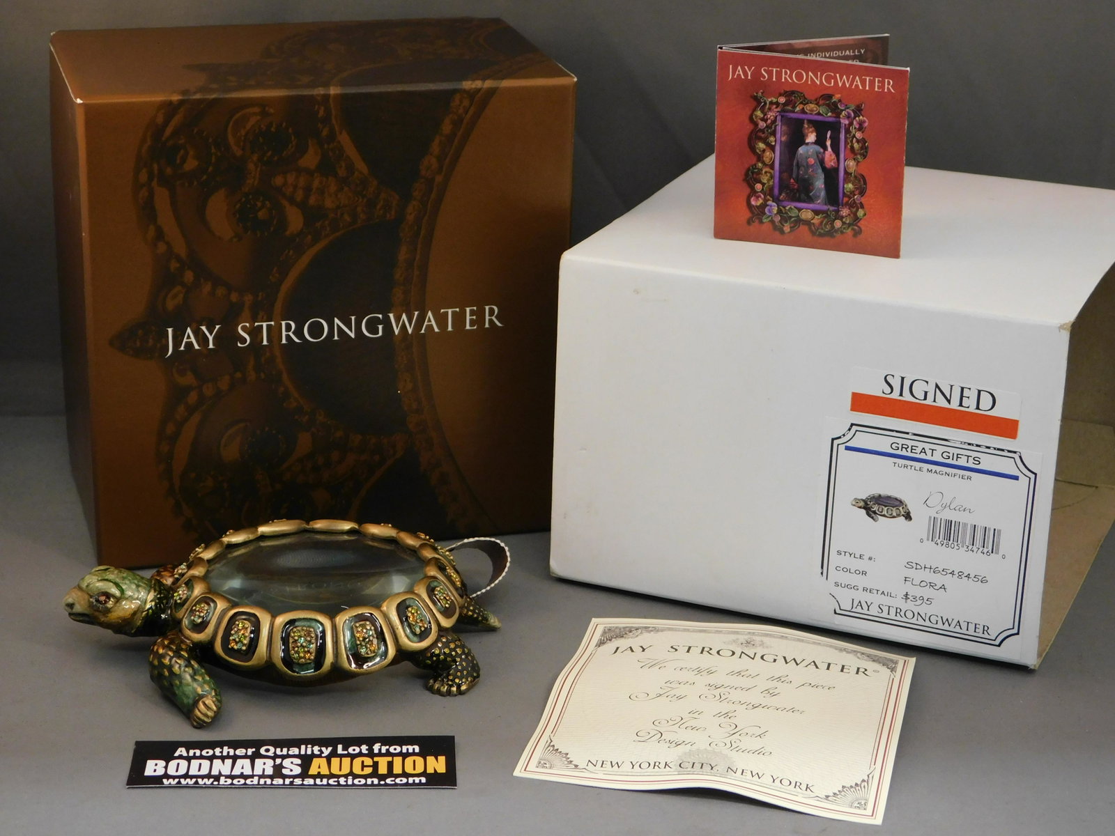 Jay Strongwater Turtle Magnifier - Signed: Jay Strongwater Turtle Magnifier named Dylan. Signed by Jay Strongwater. Comes in original Box with COA. Measures approx. 4.25" long. All invoices must be paid within 24 hours of the sale. All items a