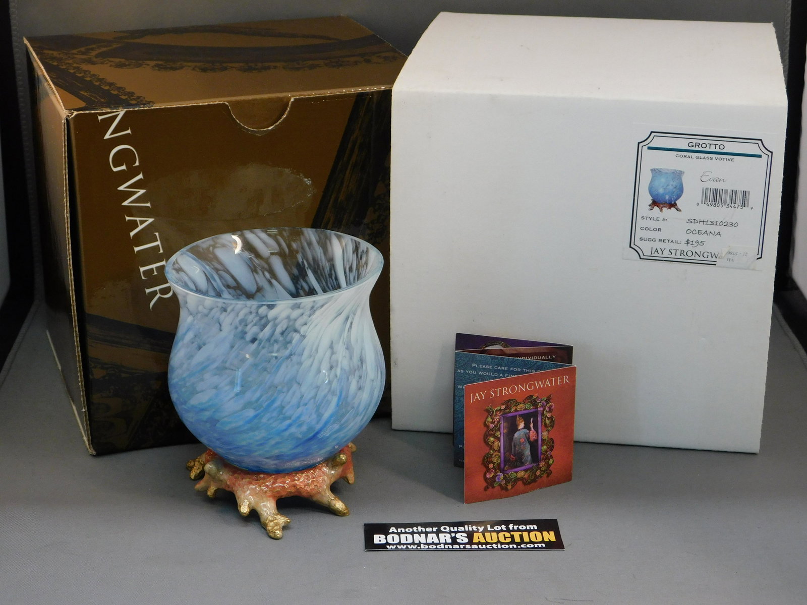 Jay Strongwater Grotto Coral Glass Votive: Jay Strongwater Grotto Coral Glass Votive - Evan. Comes in original box. Measures approx. approx. 4" tall x 3.5" wide. All invoices must be paid within 24 hours of the sale. All items are shipped USPS