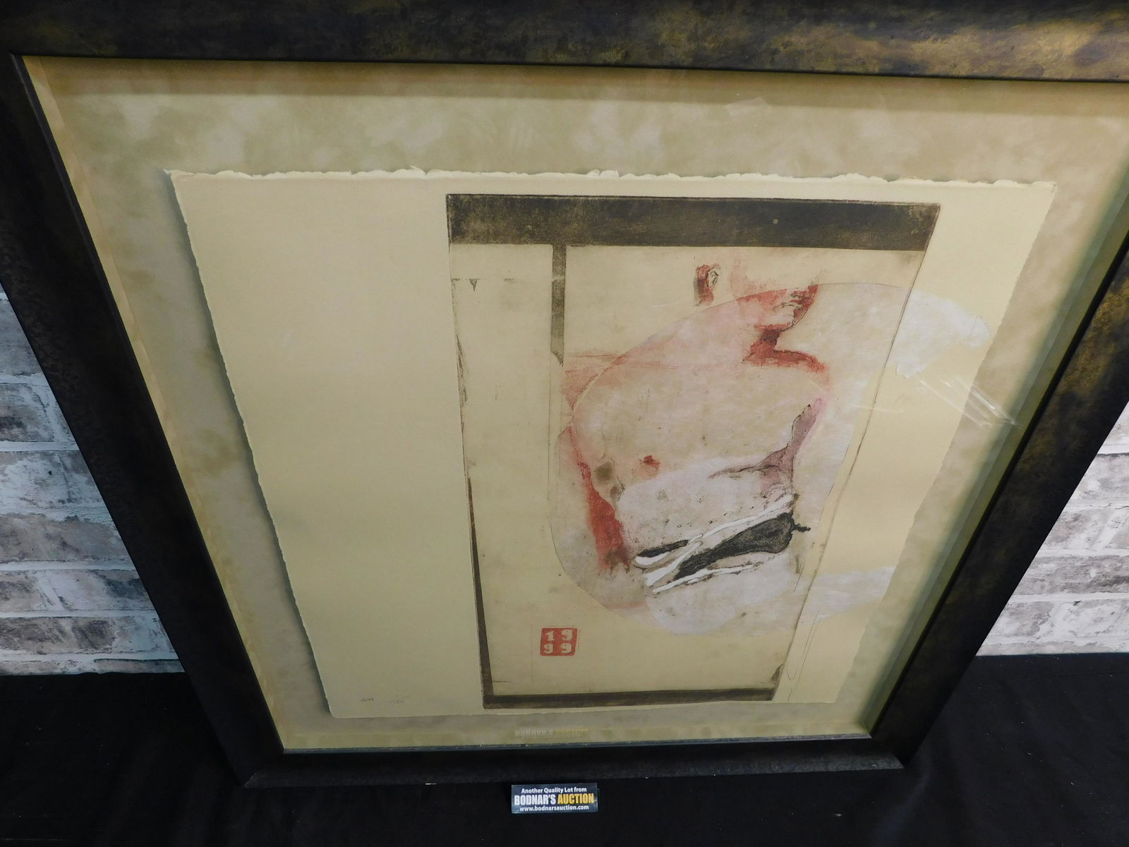 B99 Etching with Collage and Intaglio by Sylviane: "B99" Etching with Collage and Intaglio by Sylviane Canini. Measures approx. 24" x 25.5". #11/50. Original purchase receipt and info from gallery included. Purchased in 2000 from Kingsley Art Gallery