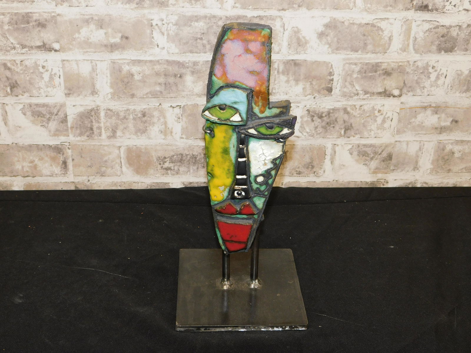 Metal Abstract Face Sculpture on Stand (1 of 3)