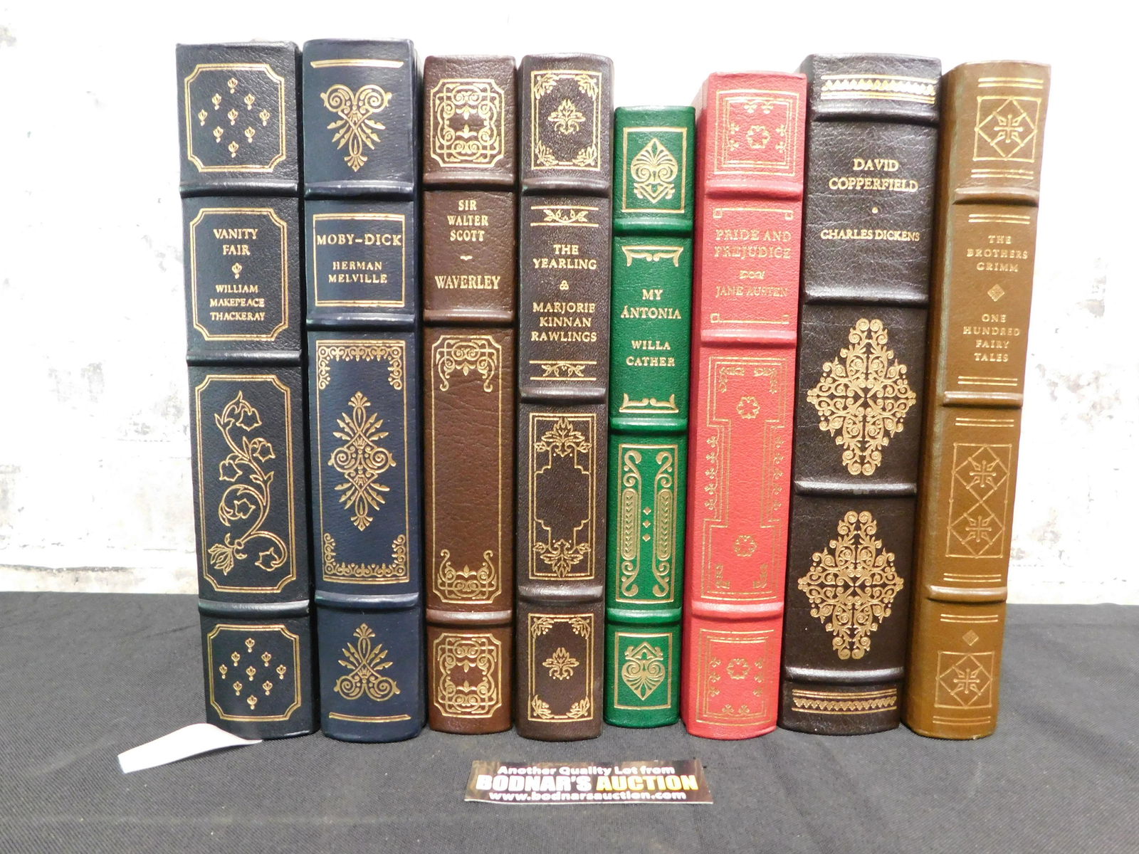 Lot of 8 Franklin Library Books: Lot of 8 Franklin Library Leatherbound Gold and Silver Edge Books including The Brothers Grimm, David Copperfield, Pride and Prejudice, My Antonia, The Yearling, Sir Walter Scott, Moby Dick and Vanity