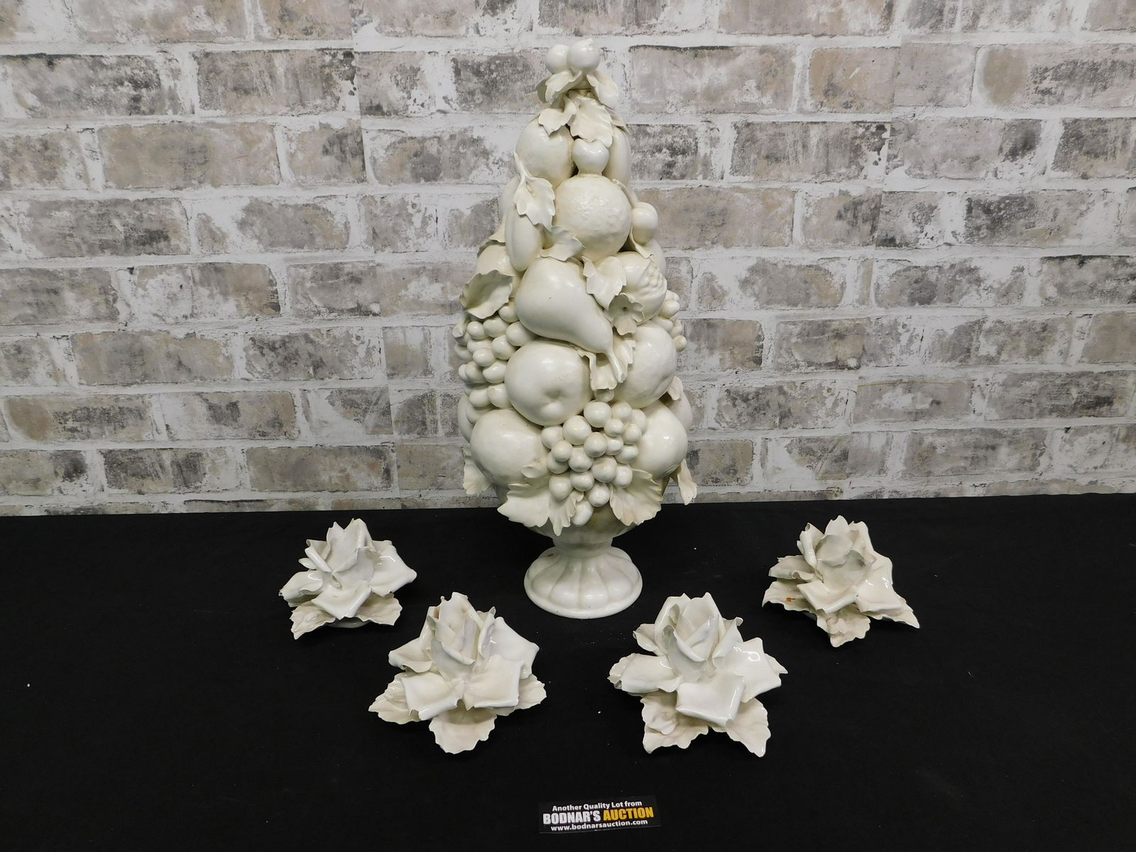 Lot of Capodimonte Flower Candlesticks and Large Fruit (1 of 6)