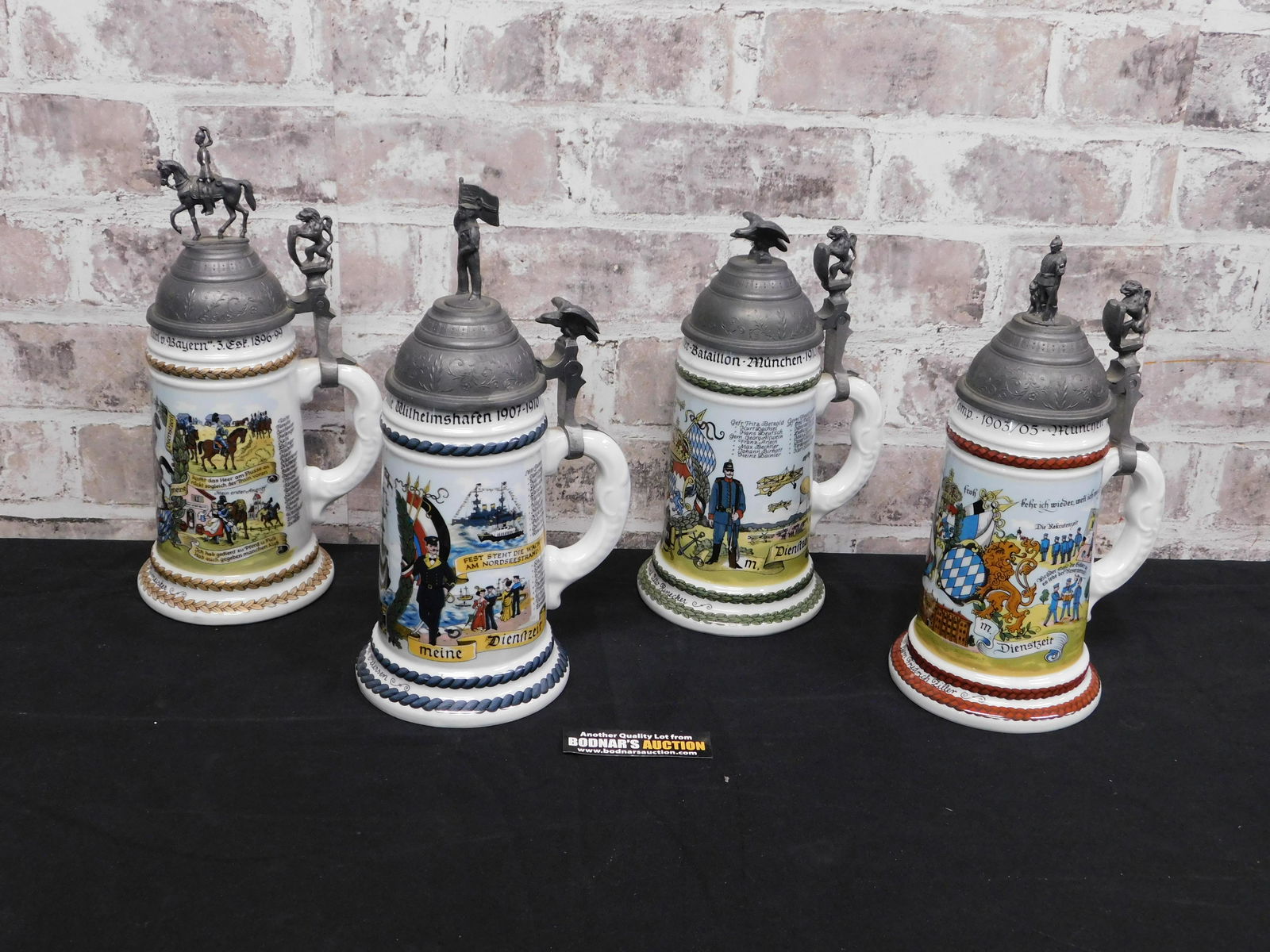 Lot of 4 German Lithophane Steins with Figural Pewter (1 of 9)