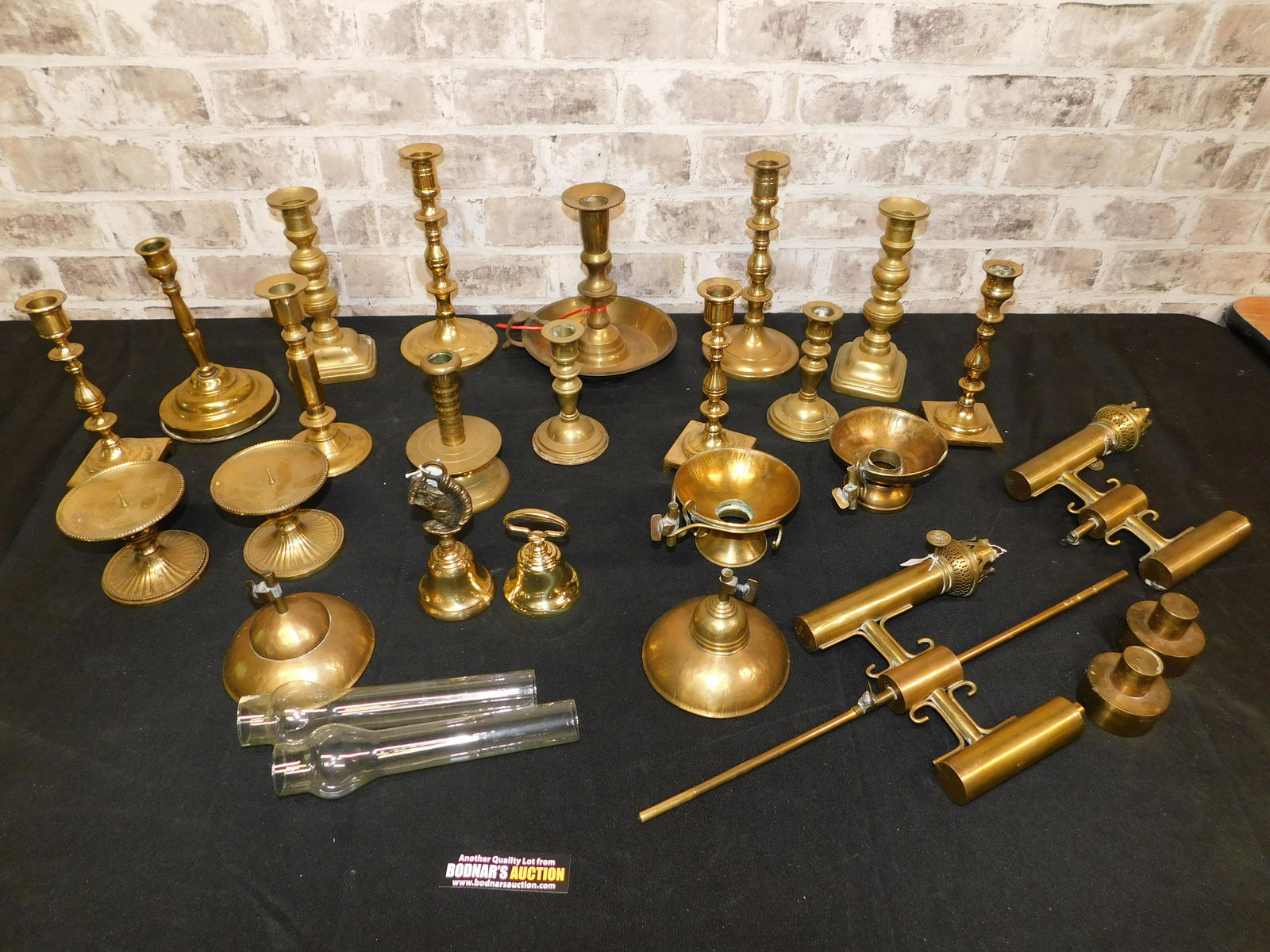 Large Lot of Brass Candlesticks and Lamp Parts (1 of 5)