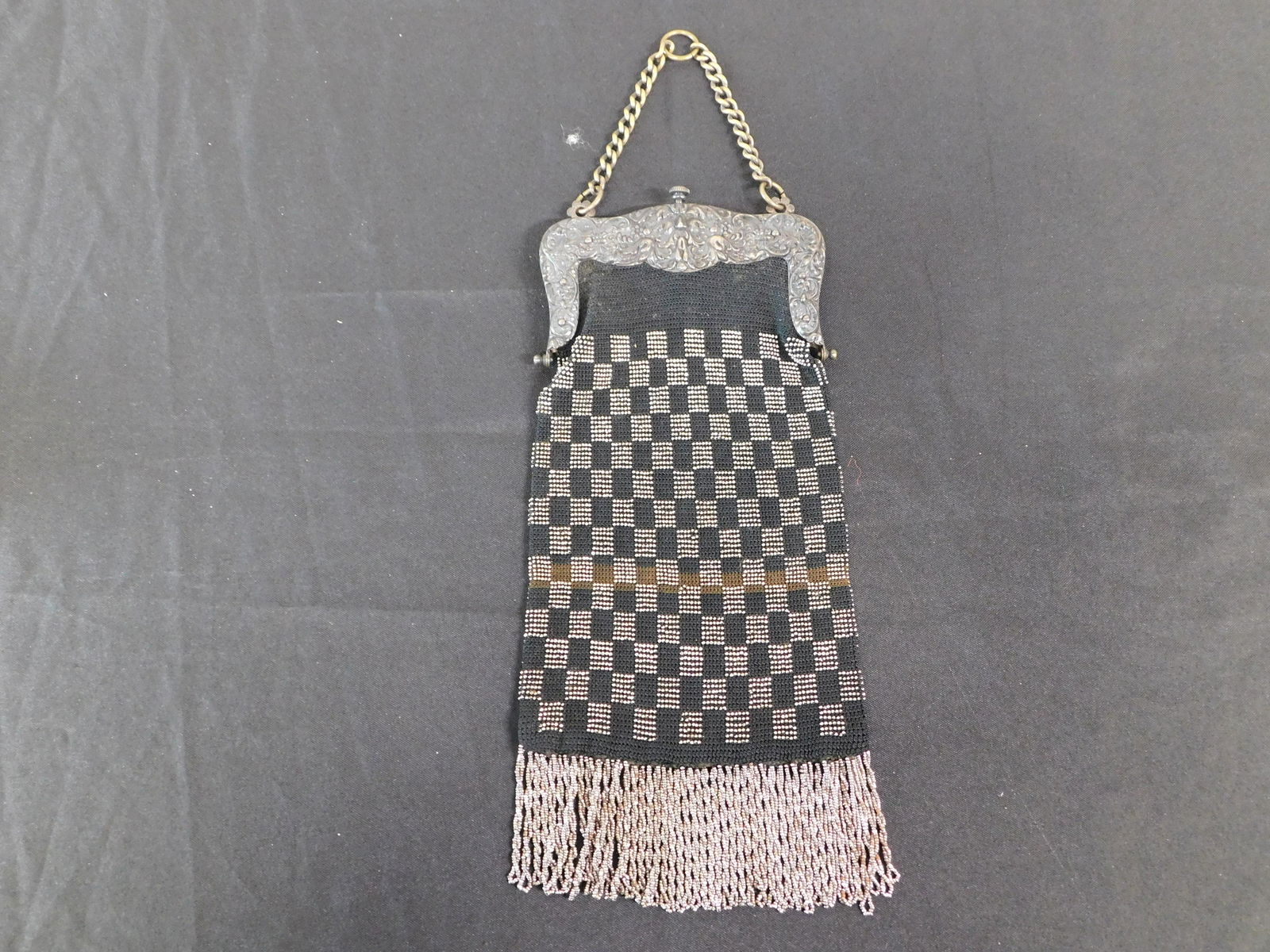 Antique Beaded Purse with Checkboard Design (1 of 4)