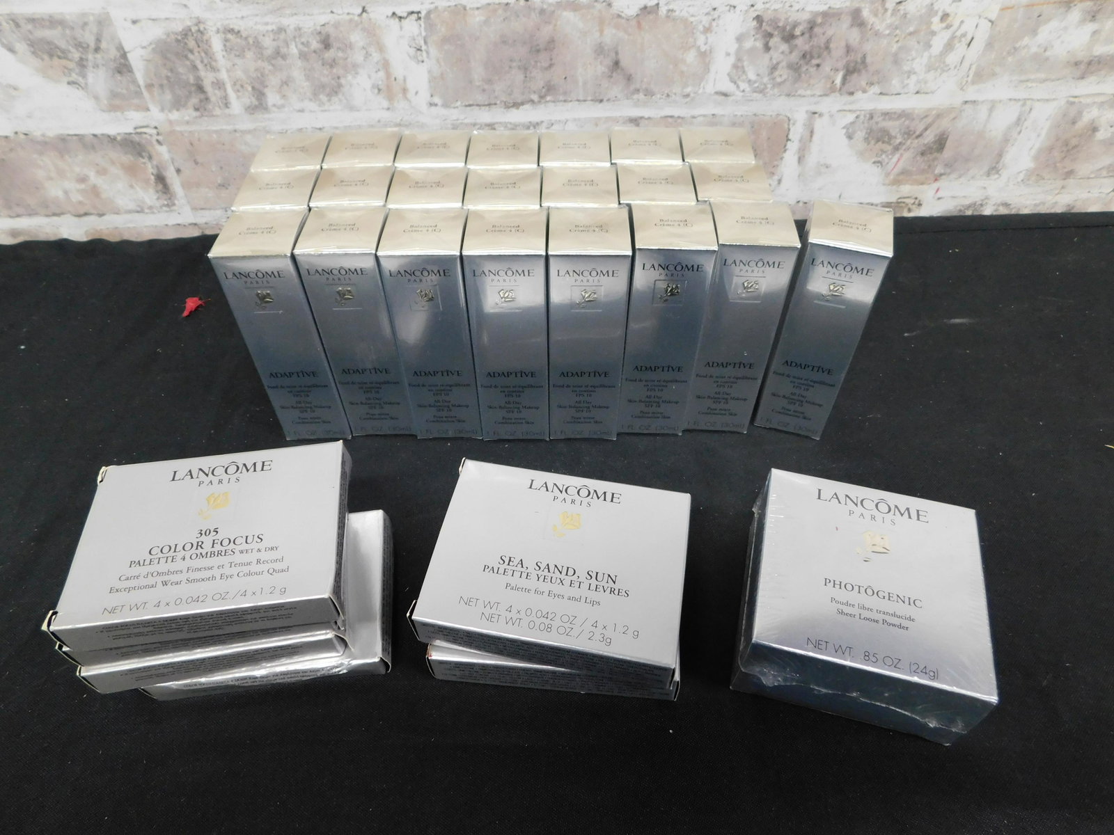Lot of LancÃ´me Cosmetics - New in Package: Lot of LancÃ´me Cosmetics. All New in Package. Includes Concealers, Eye Shadow Pallets, Lip Pallets, and Loose Powder. 29 Pieces. You are bidding at a live sale. Please read the terms and conditions