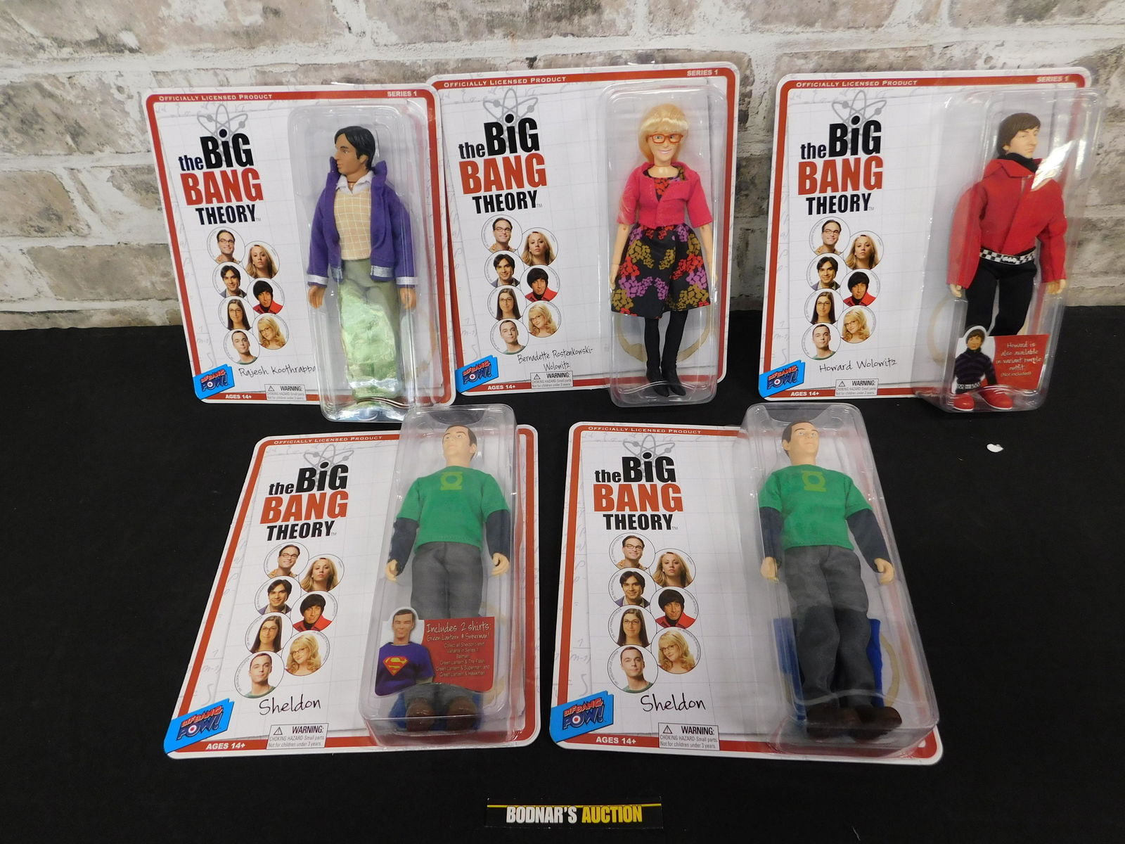 The Big Bang Theory Action Figure Lot of 5 - Bif Bang: The Big Bang Theory Bif Bang Pow Action Figure Lot of 5 8" Figures. Included is 2 x Sheldon (Comes with Green Lantern and Superman Shirts), Howard Wolowitz, Bernadette Rostenkowski-Wolowitz, and Rajes