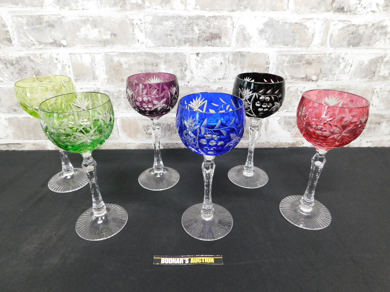 Lot of 6 Cut to Clear Wine Glasses: Lot of 6 Cut to Clear Wine Glasses. Measures 8" tall x 3" diameter. Please read the terms and conditions. This sale will be broadcast live on sale day with full descriptions of each lot being sold, as