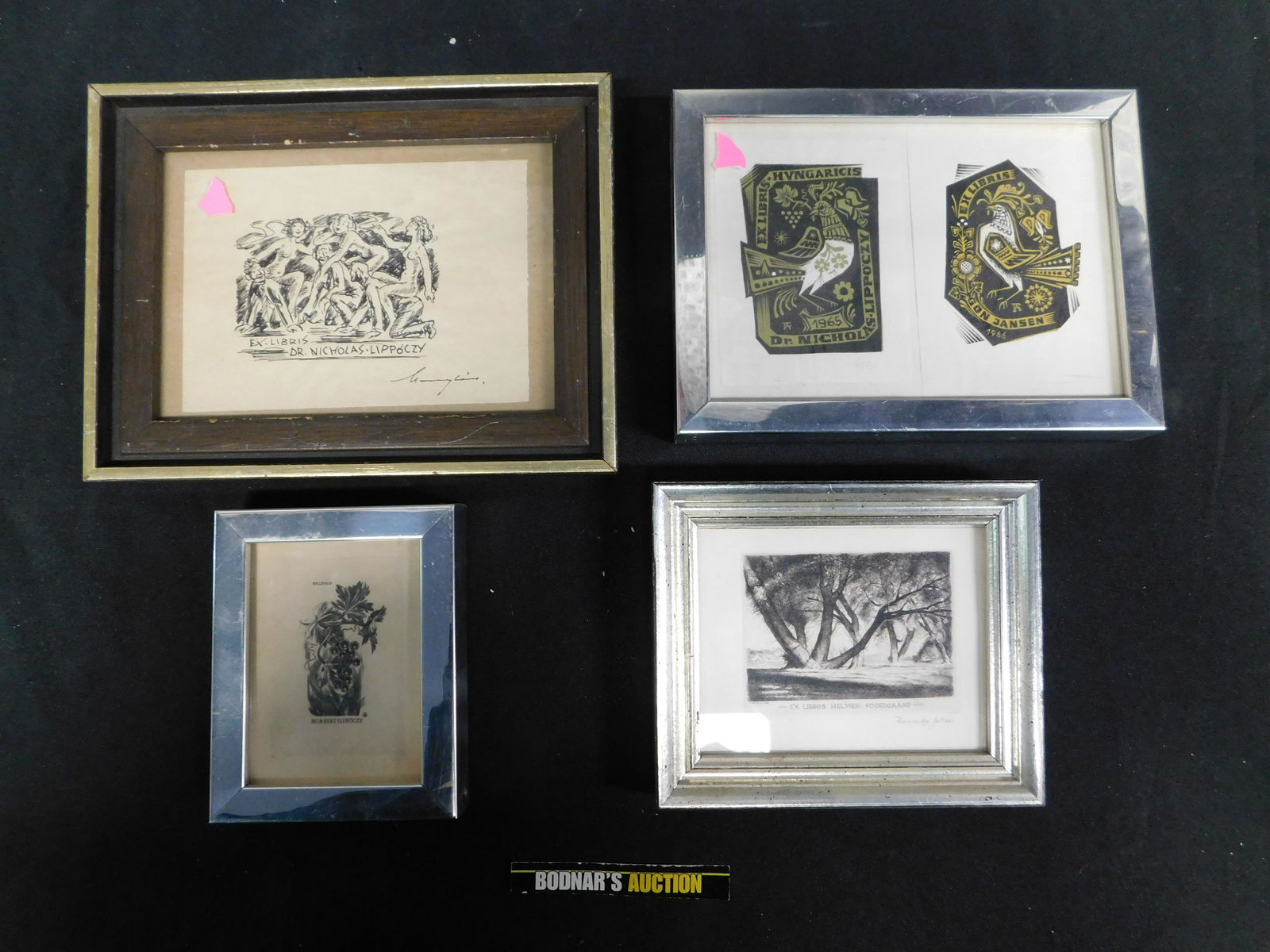 Lot of 4 Framed Miniature Wood Block Engravings (1 of 3)