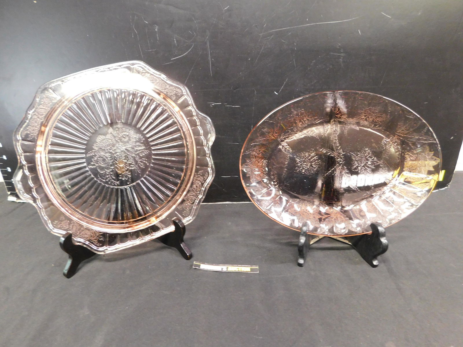 Lot of 2 Pink Depression Glass Serving Platters (1 of 3)