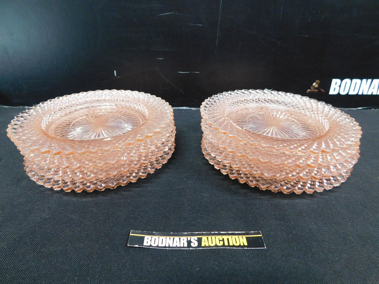 Lot of 8 Pink Depression Glass Saucers (1 of 3)