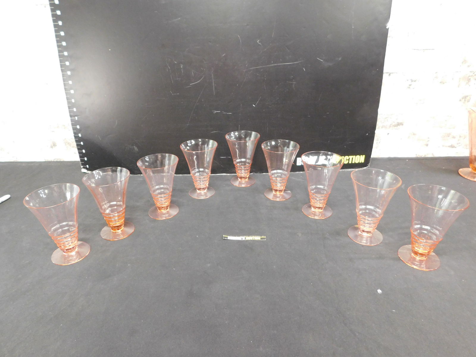 Lot of 9 Pink Depression Fluted Water Glasses (1 of 5)
