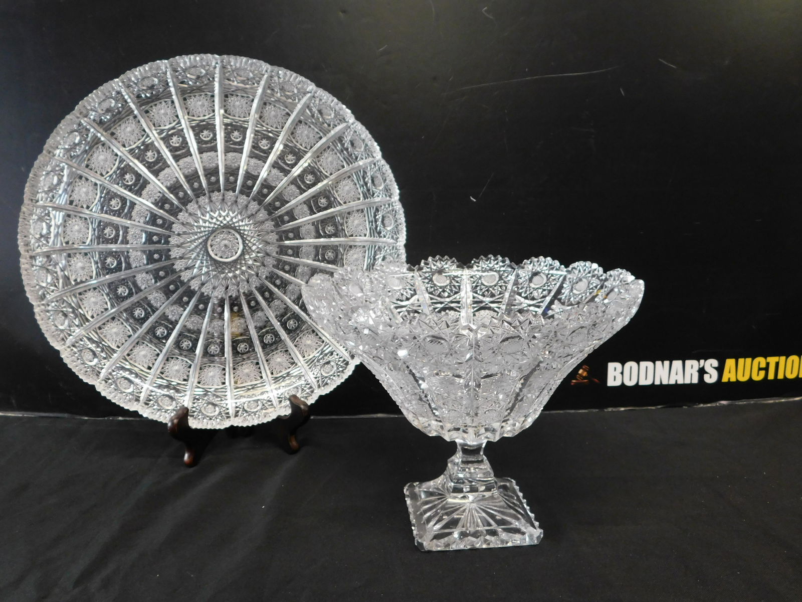 Cut Crystal Pedestal Bowl with Plate (1 of 5)