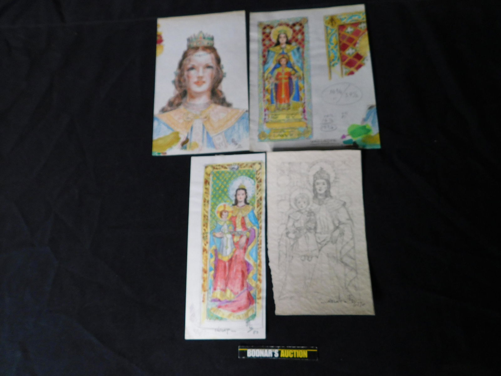 Lot of 4 Original Ex Libris Concept Art by Vazlat: Lot of 4 Original Ex Libris Concept Art by Vazlat. Depicting Madonna and Child. One dated 1977 and other dated 1980. All invoices must be paid within 24 hours of the sale. All items are shipped USPS a
