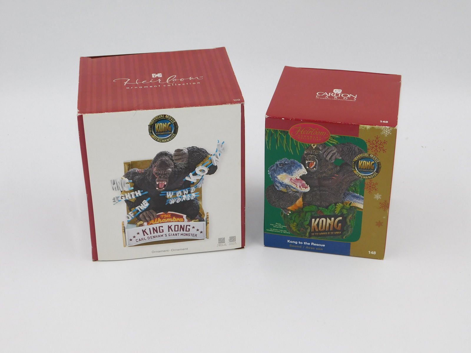 Lot of 2 King Kong Ornaments: Lot of 2 King Kong Ornaments. Both Heirloom Collection. All invoices must be paid within 24 hours of the sale. All items are shipped USPS or UPS and will be billed separately. A $10 handling fee is ad