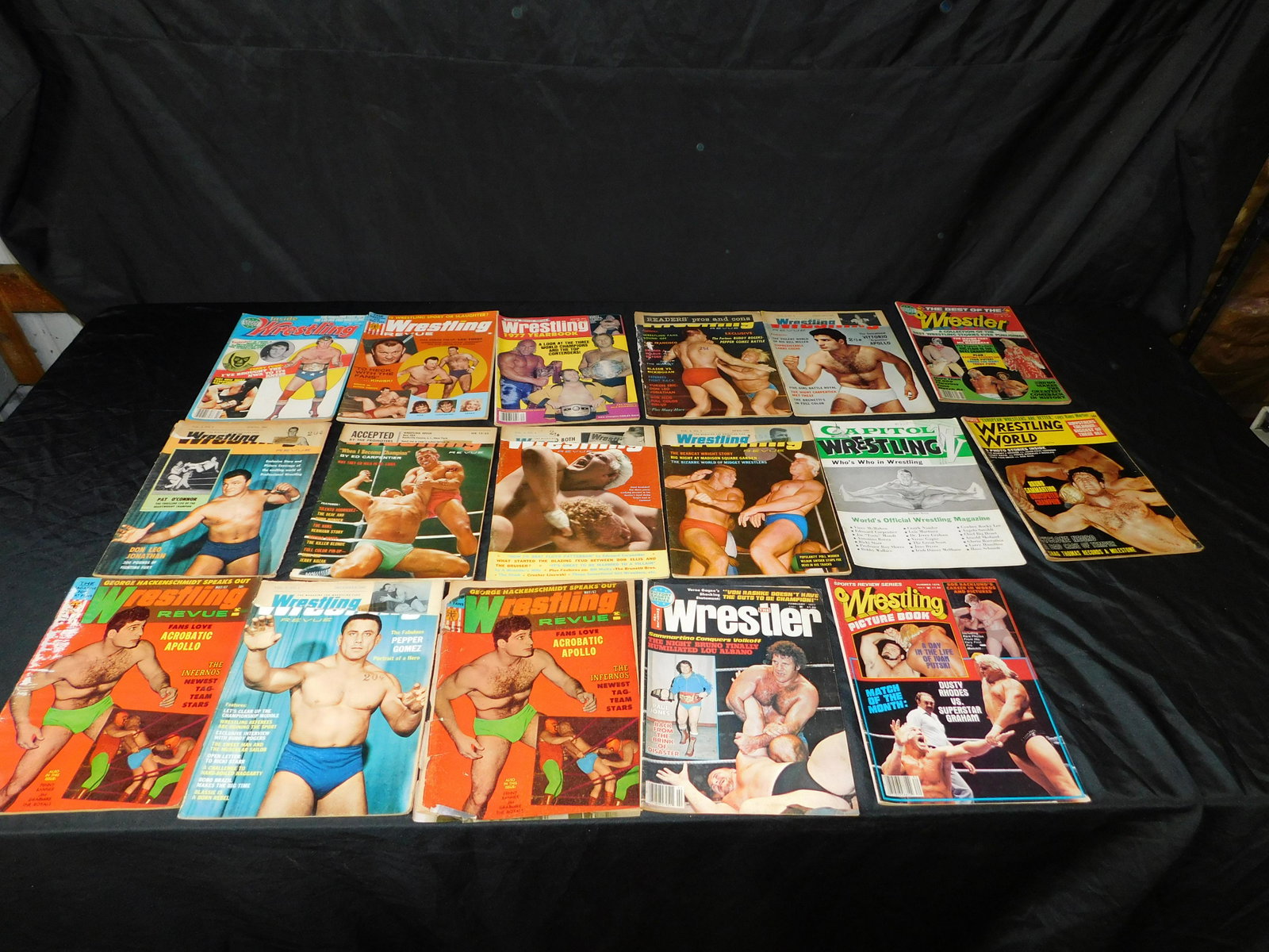 Lot of Vintage Wrestling Magazines from 1960's and: Lot of Vintage Wrestling Magazines from 1960's and 1970's including Inside Wrestling, Best of the Wrestler, Wrestling Yearbook, Wrestling Revue, Capitol Wrestling and More. Condition issues are presen