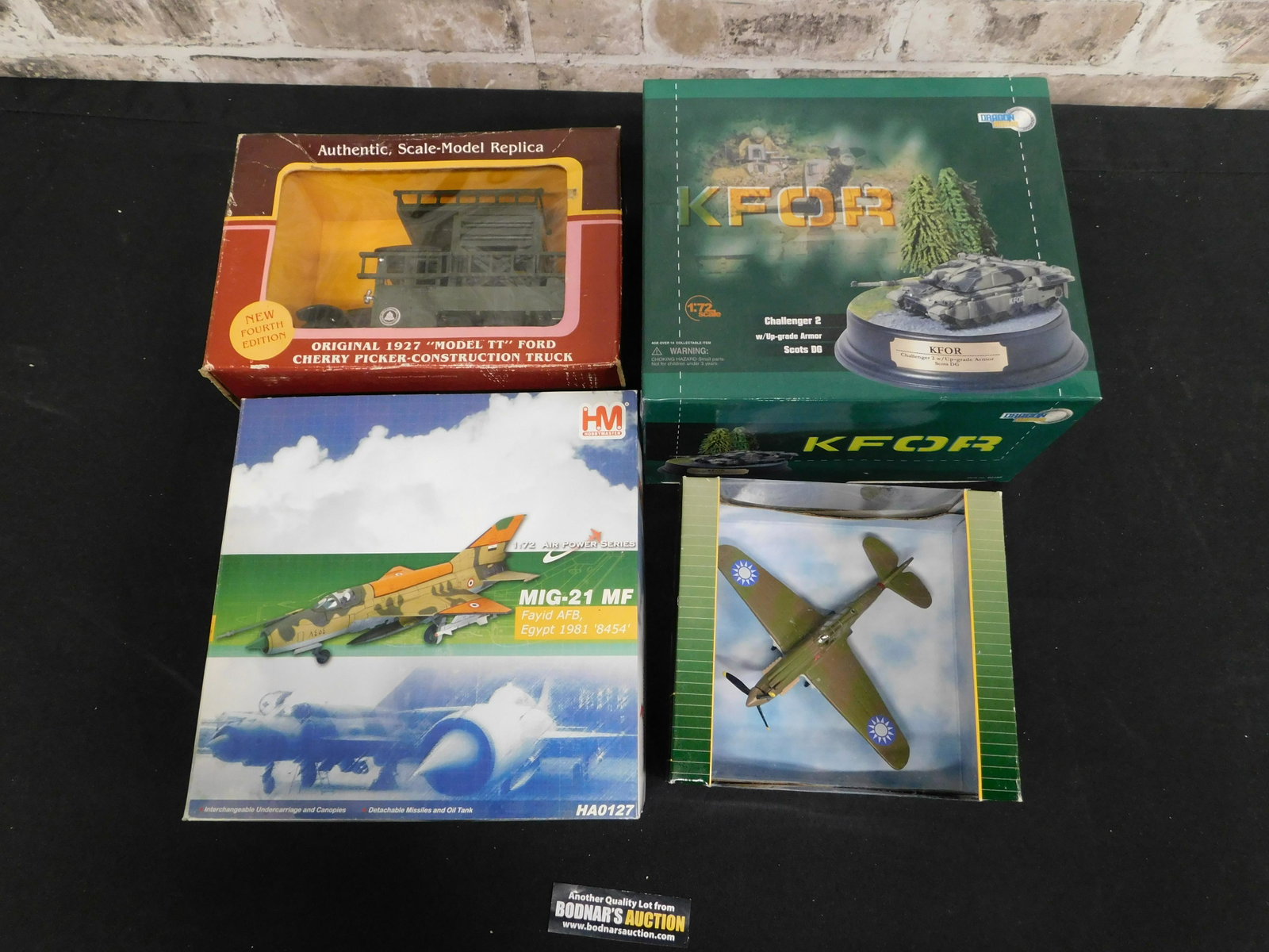 Lot of Military Vehicles: Lot of Military Vehicles including Hobby Masters MIG-21 - Open Box - Seems to possibly be missing a few parts but they could already be attached on plane, KFOR 1:72 Scale Challenger 2 in Box by Dragon