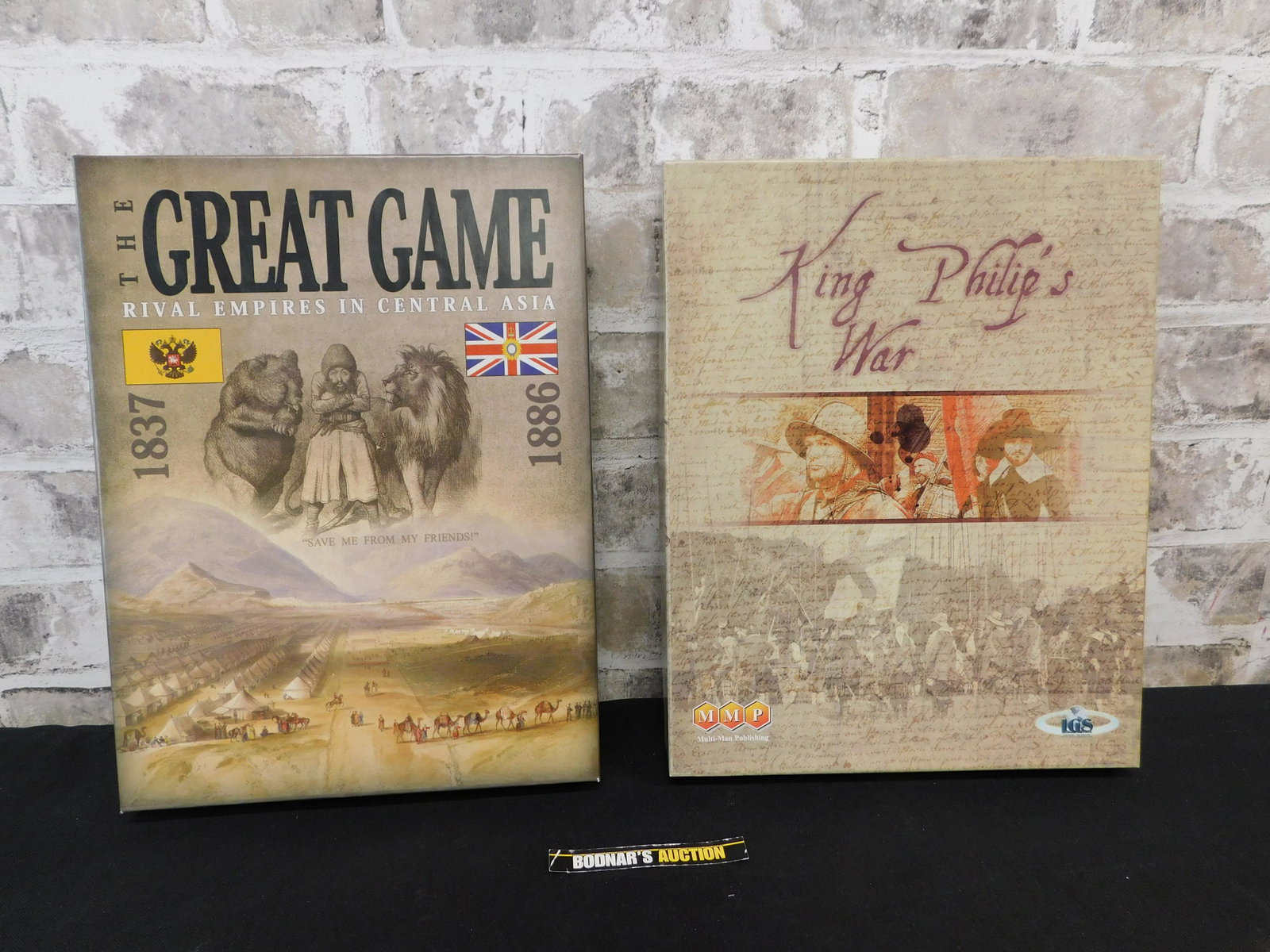 Lot of 2 War Strategy Games: Lot of 2 War Strategy Games including King Philip's War by MMP and The Great Game - Rivals in Central Asia by Legion Wargames. Both are in unpunched/excellent condition. Please refer to the photos for