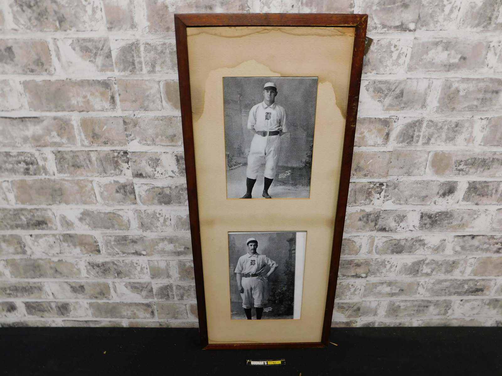 Framed Copies of Billy Hamilton and Kid Nichols: Framed Copies of Billy Hamilton and Kid Nichols Originally taken 1897. Missing Glass on Frame. Water Damage to matting. Measures 28" tall x 12" wide. All lots in this auction came from the Historic Mc