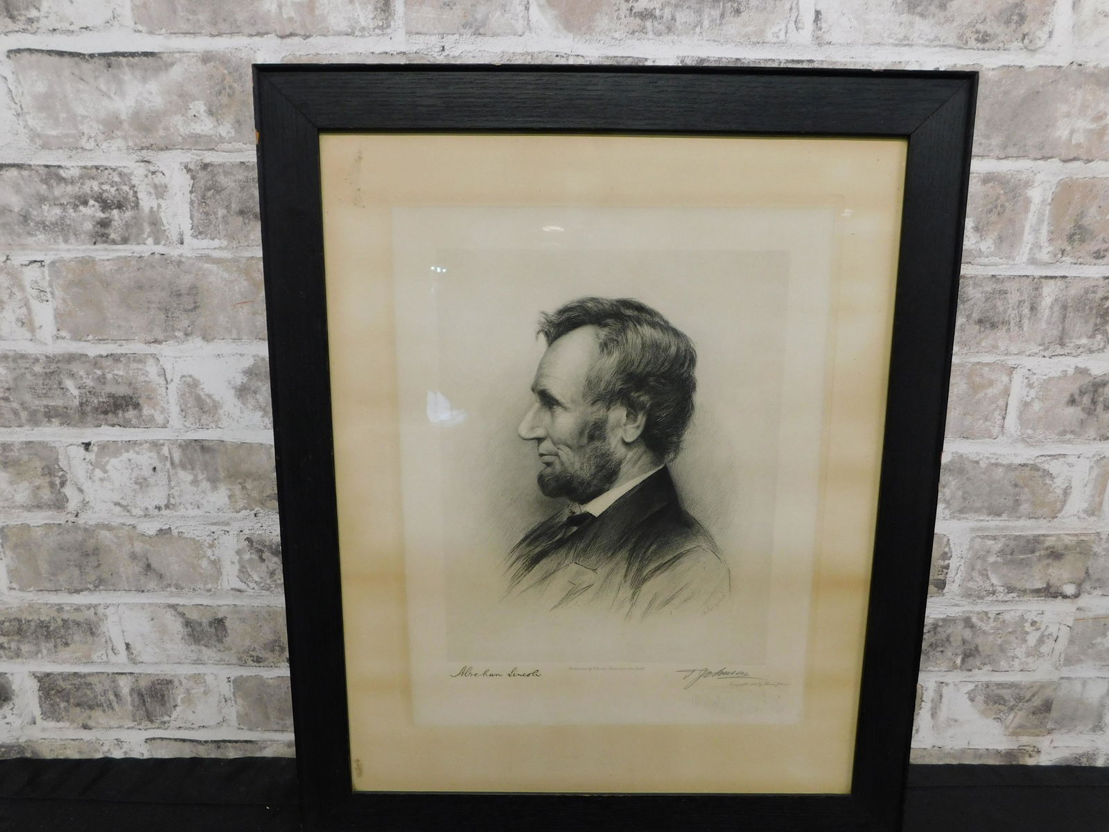 Framed Portrait of Abraham Lincoln: Framed Portrait of Abraham Lincoln. Marked Lower Right 1892 by Thomas Johnson. Measures approx. 22" tall x 18" wide. Please read the terms and conditions. This sale will be broadcast live on sale day