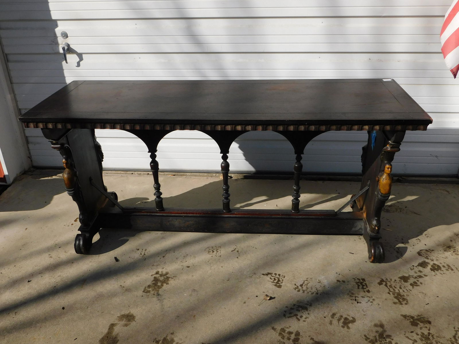 Heavily Carved Paint Decorated Walnut Library Table (1 of 8)