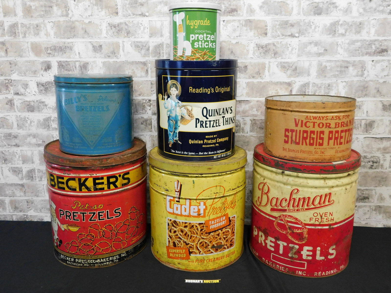 Lot of 7 Mostly Oversized Pretzel Tins (1 of 8)