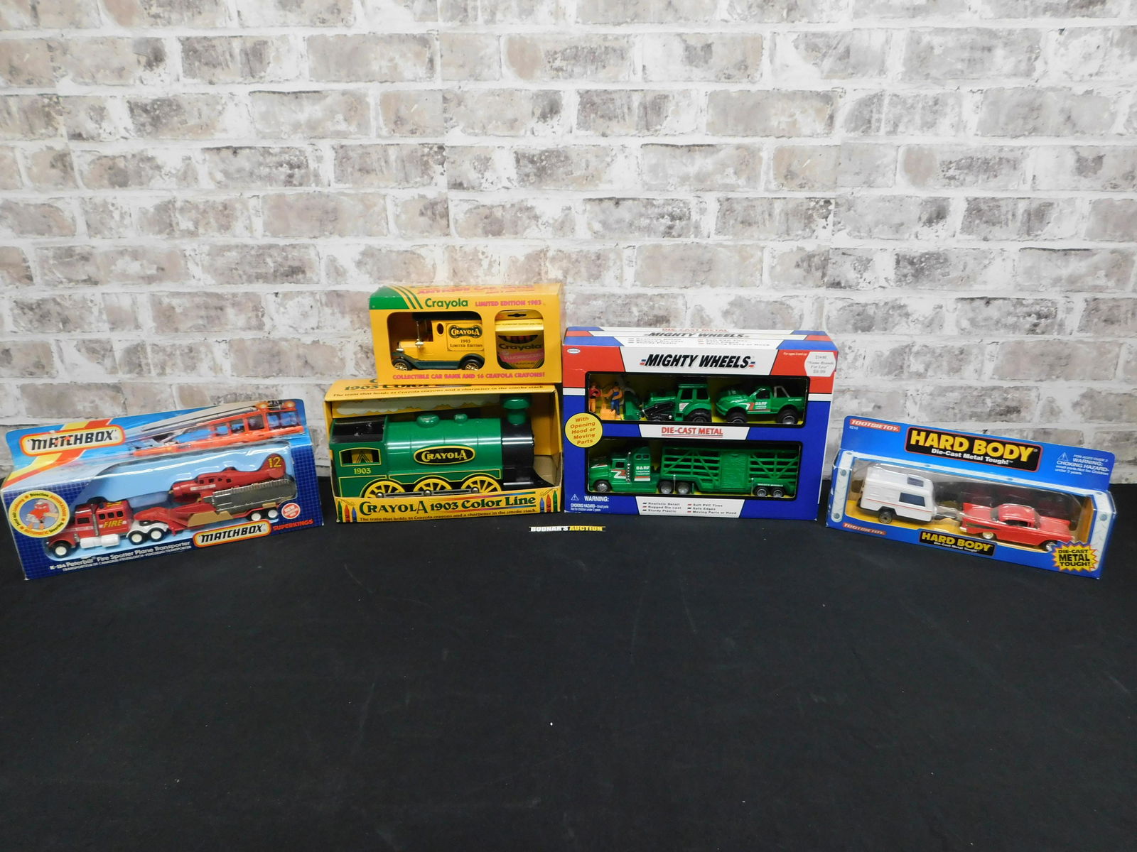 Lot of Car Collectibles: Lot of Car Collectibles including Crayola Bank, Matchbox Peterbilt Fire Spotter Plane Transporter, Tootsie Toy Hard Body and More. All items are shipped USPS or UPS and will be billed separately. A $1