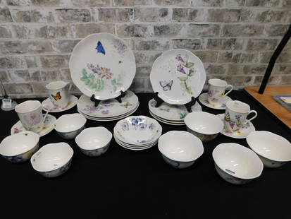 Lenox Butterfly Meadow Lavender Dinnerware: Lenox Butterfly Meadow Lavender Dinnerware Set for 4. 28 Pieces Total. Including Dinner Plates, Salad Plates, Bread Plates, 2 Different Size Bowls, Berry Dishes and Coffee Mugs. This sale will be broa