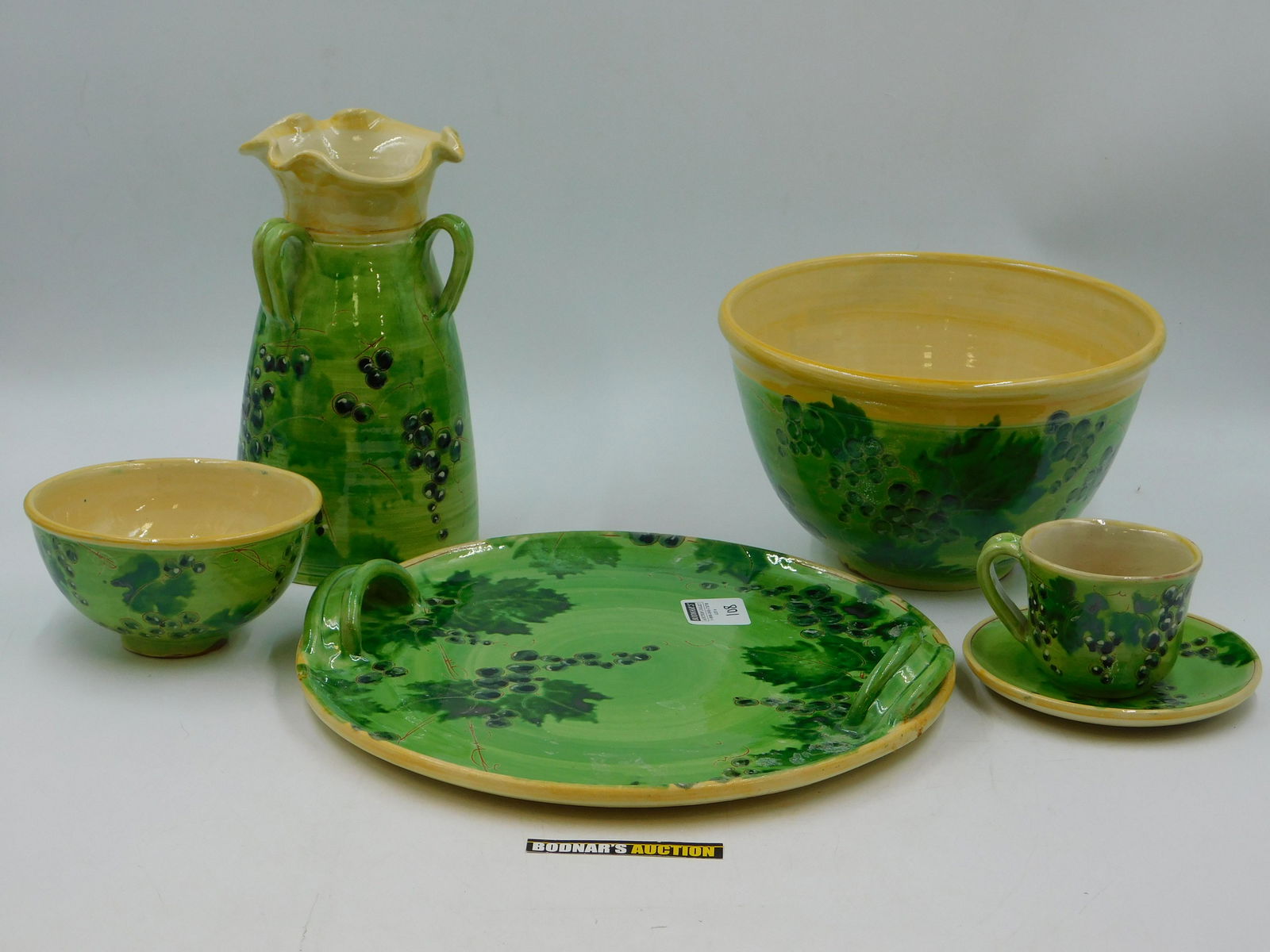 Group of Green Grapevine Pottery Dishes (1 of 6)