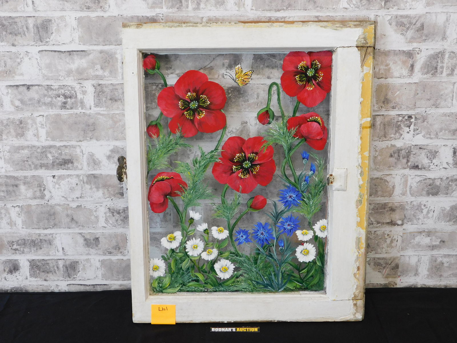 Hand Painted Window Pane of Poppies (1 of 6)