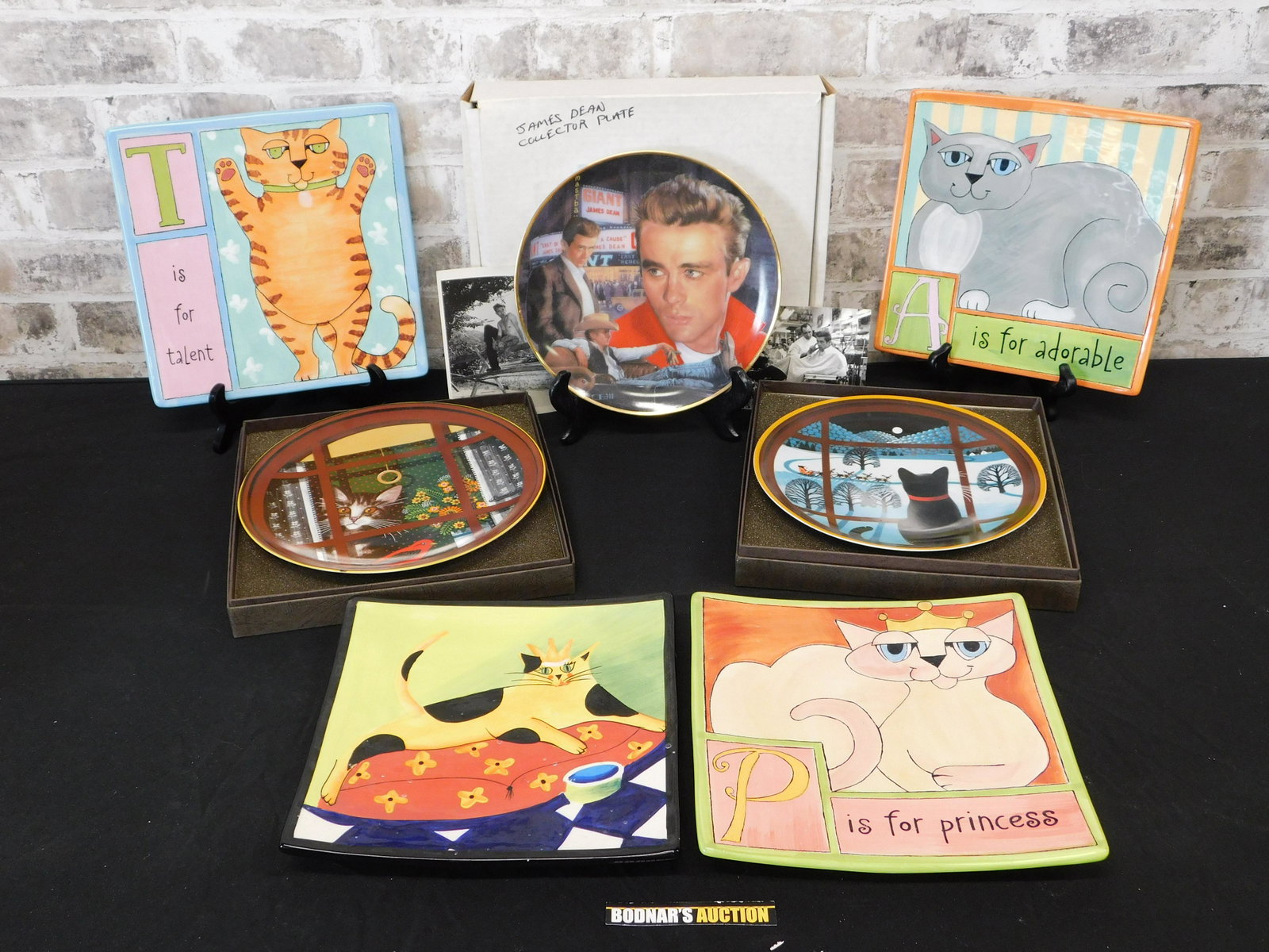 Lot of Collector Plates: Lot of Collector Plates including Cat Plates and James Dean. This sale will be broadcast live on sale day with full descriptions of each lot being sold. All items MUST be paid for within 24 HOURS of t