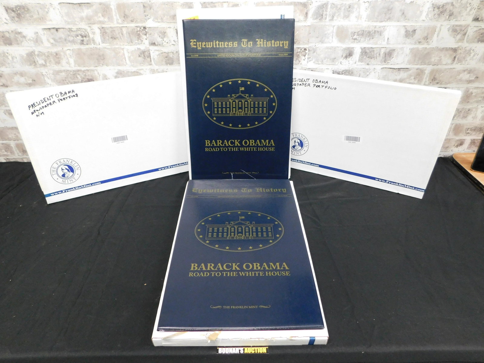Lot of 4 Franklin Mint Eyewitness to History: Lot of 4 Franklin Mint Eyewitness to History Limited Ed. Collectors Portfolio - June 2008, Jan. 2009 - Barack Obama Road to Whitehouse. All New in Box. This sale will be broadcast live on sale day wit