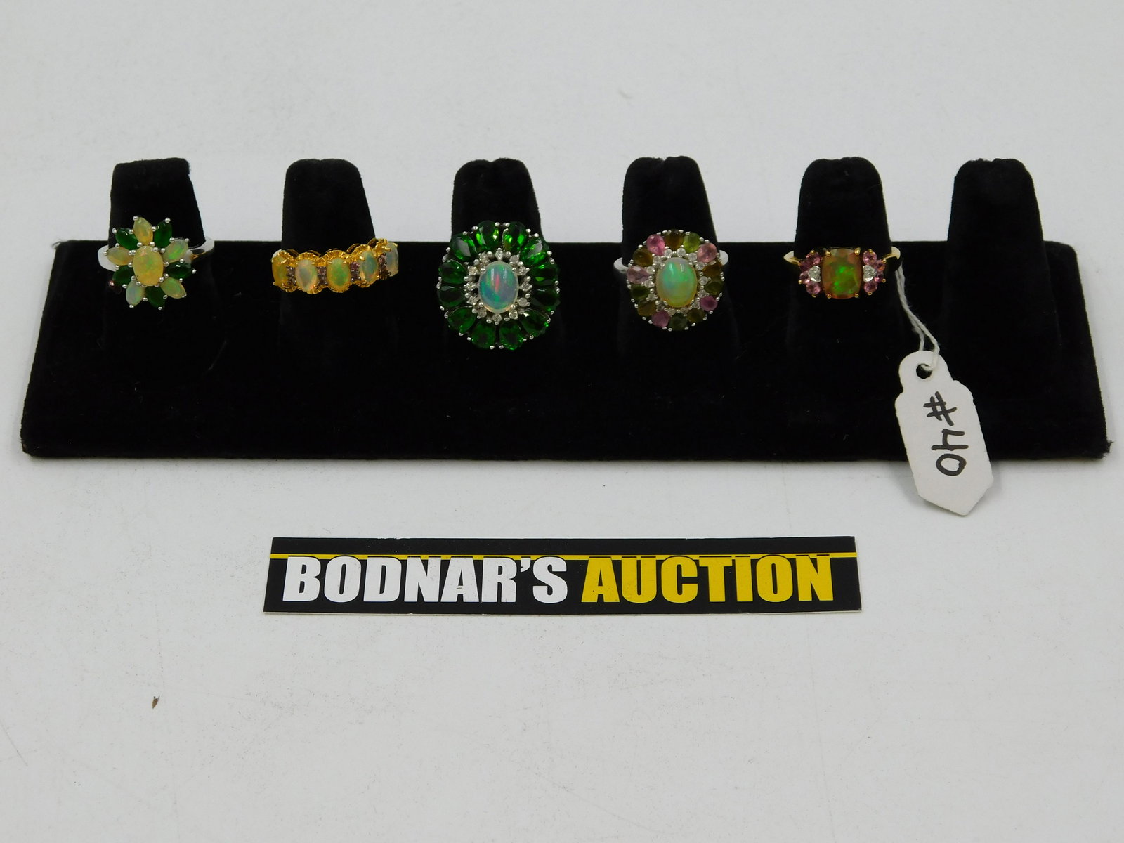 Lot of Green Stone and Opal-Like Sterling Rings (1 of 6)