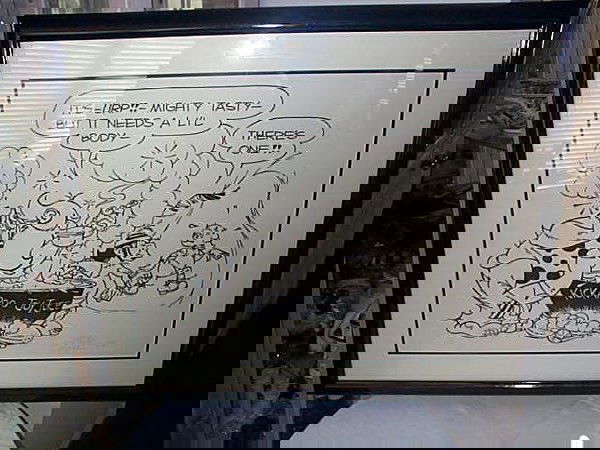 Signed Al Capp 1976 Lil' Abner print # 109 out of: Signed Al Capp 1976 Lil' Abner print # 109 out of 250 depicting "Kickapoo Joy Juice", measures 33 1/2 in wide by 28 1/2 in tall. Buyer to pay $45.00 shipping and handling plus actual insurance cost if