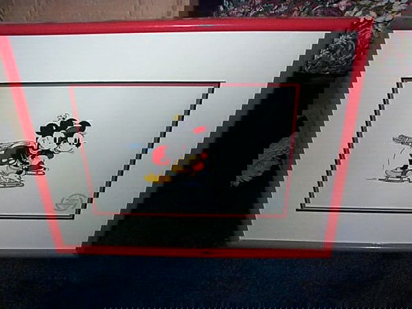 Walt Disney Limited Edition Serigraph from origin: Walt Disney Limited Edition Serigraph from original On Ice Art of Mickey and Minnie Mouse ice skating, measures 20 1/2 in wide by 17 1/2 in tall. Buyer to pay $45.00 shipping and handling plus actual