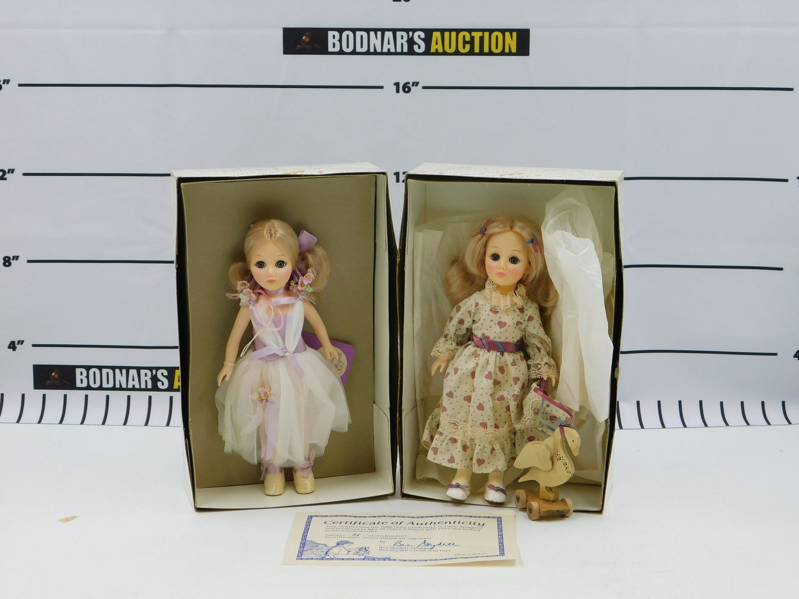 Lot of 2 Effanbee Bea Skydell Dolls: Lot of 2 Effanbee Bea Skydell Dolls including 1988 Doll Club Limited Edition #35/100 Doll - 1st Edition with COA and Lil' Kitten as La Ballerine - 1983. They both measure 11" tall. Both come in origin