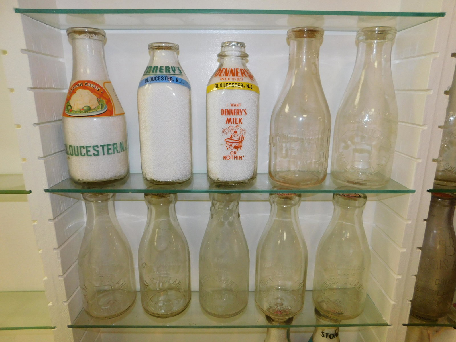 Lot of 10 New Jersey Dairy Bottles: Lot of 10 NJ Dairy Bottles including Diamond Dairy, JE Cole - Montague, Diamond Diary LT Cole - Montague, DeStefano and Papetti - Elizabeth, JT Dolan - Maplewood, Mp Dolan - Maplewood, Mp Dolan - Bask